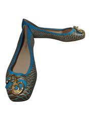 Turquoise Biondini Flats with Snake Decoration