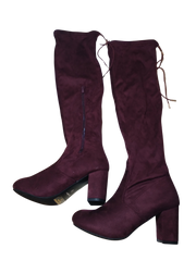 Nature Breeze Maroon Suede Tall High Heel Boots | Women’s Size 8 | Elegant Side-Zipper Design