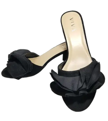 Viva Black & Tan Faux Suede Ruffled Slip On Heels