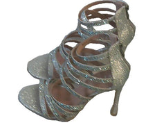 Viva Silver Sparkly Jeweled Stiletto Heels with Zipper