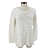 Style & Co. Winter White Embroidered Flower Sweater