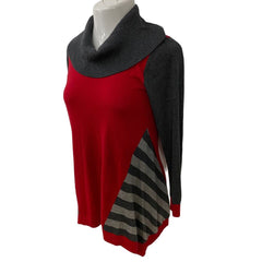 Style & Co. Red/Gray Striped Pattern Sweater