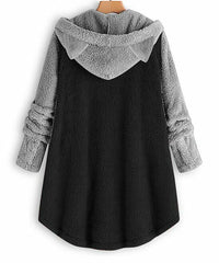 Baisico Black & Gray Color Block Plush Ear-Accent Hooded Coat