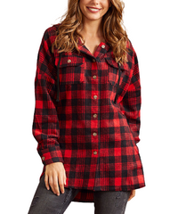 Luukse Red & Black Buffalo Check Hooded Button-Up Jacket