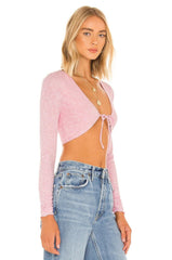 Lovers + Friends Edge Cropped Cardigan in Heathered Pink