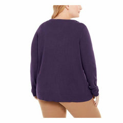 Karen Scott Plus Size Button-Shoulder Sweater in Purple Dynasty