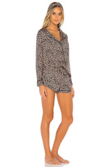Plush Cheetah PJ & Headband Set in Black & Brown Multi - size S