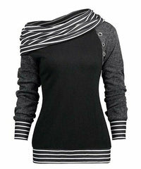 Stripe-Contrast Button-Detail Asymmetrical Top size XL