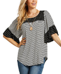 Suzanne Betro Striped Ruffle-Sleeve Tunic size S