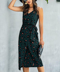 Leopard Sleeveless V-Neck Tie-Waist Dress size M