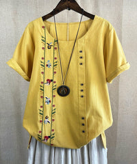 E-Retro Floral Button-Detail Top size XXL