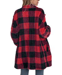 La Mode Red Wine Buffalo Check Plush Button-Up Jacket
