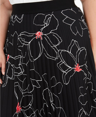 Alfani Plus Size Black Floral Printed Pleated Midi Skirt - size 1X