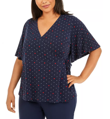 Charter Club Plus Size Blue Printed Crossover Top size 0X