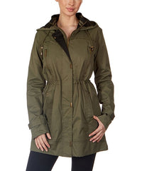 Yoki Olive & Black Stripe-Contrast Hooded Zip-Pocket Anorak