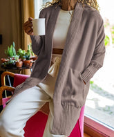 CCK Style Stone Rib-Trim Pocket Wool-Blend Cardigan