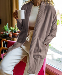 CCK Style Stone Rib-Trim Pocket Wool-Blend Cardigan