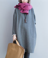 Belle de Jour Gray Cable-Knit Pocket Linen - Blend Tunic