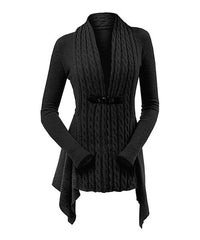CELLABIE Black Cable-Knit Clasp-Front Sidetail Cardigan