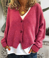 Knoeasy Drop-Shoulder Crop Cardigan - Rose Red