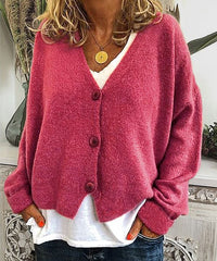 Knoeasy Drop-Shoulder Crop Cardigan - Rose Red
