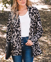 Amaryllis Gray Leopard Dolman-Sleeve Cardigan