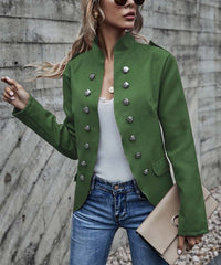Suvimuga Army Green Button-Accent Blazer