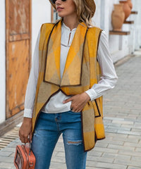 Floral Blooming Yellow & Gray Plaid Button Pocket Vest