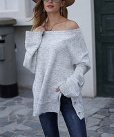 Jiana Light Gray Oversize Off-Shoulder Sweater