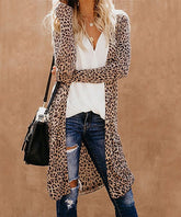 NXH Khaki Leopard Open Long Cardigan