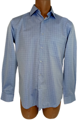 ALFANI Men Indigo Box Check Regular Fit Performance Shirt 15, 32/33