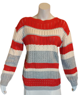 Basico Orange/Grey Stripe Open Knit Sweater