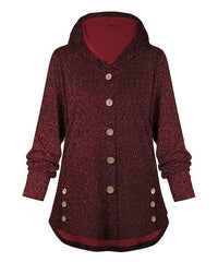 UDEAR Red Knit Button-Accent Hooded Cardigan