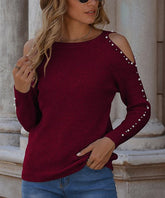 Romantichut Wine Beaded Cutout Sweater