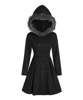 Camisa Black Faux-Fur Hood Pleat Peacoat