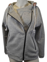 Grey Front Zippers Hooded Sweater
