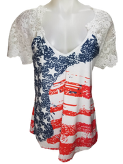 Flag Shirt with Lace Sleeves