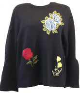 Berek Appliqued Flowers Black & Green Sweater