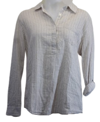 Tan/White Per Se Striped Blouse