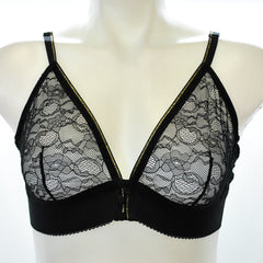 INC International Concepts Womens Lace With Button Bralette Black and Gold