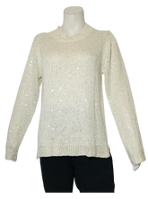 Salon Studio Cream Sparkly Sequined Ribbed Edge Sweater