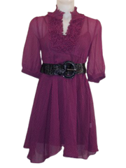 Checked sheer ruffled dress w/belt