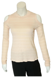 Self Esteem Cold Shoulder Striped Sweater Pink & White
