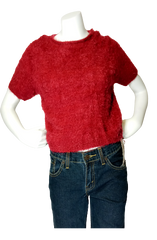 House of Three Burgundy Short Sleeve Fuzzy Crop Sweater