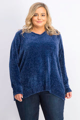 Karen Scott Plus Size V-Neck Chenille Sweater in Estate Blue