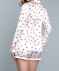 Be Wicked 1887 Harper 2 Piece Long Sleeve PJ Set With Heart Print And Short Bottoms