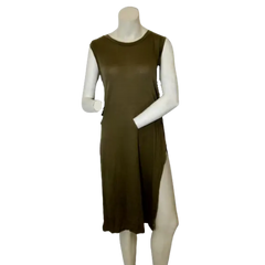 Vizio USA Women’s Olive Sleeveless Dress with Side Slit