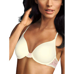 Maidenform Natural Boost Demi Bra 9428 Ivory With Pink Pirouette