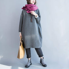 Belle de Jour Gray Cable-Knit Pocket Linen - Blend Tunic