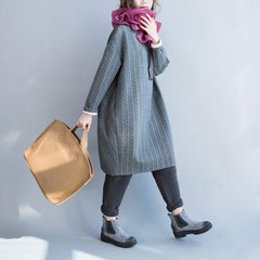 Belle de Jour Gray Cable-Knit Pocket Linen - Blend Tunic